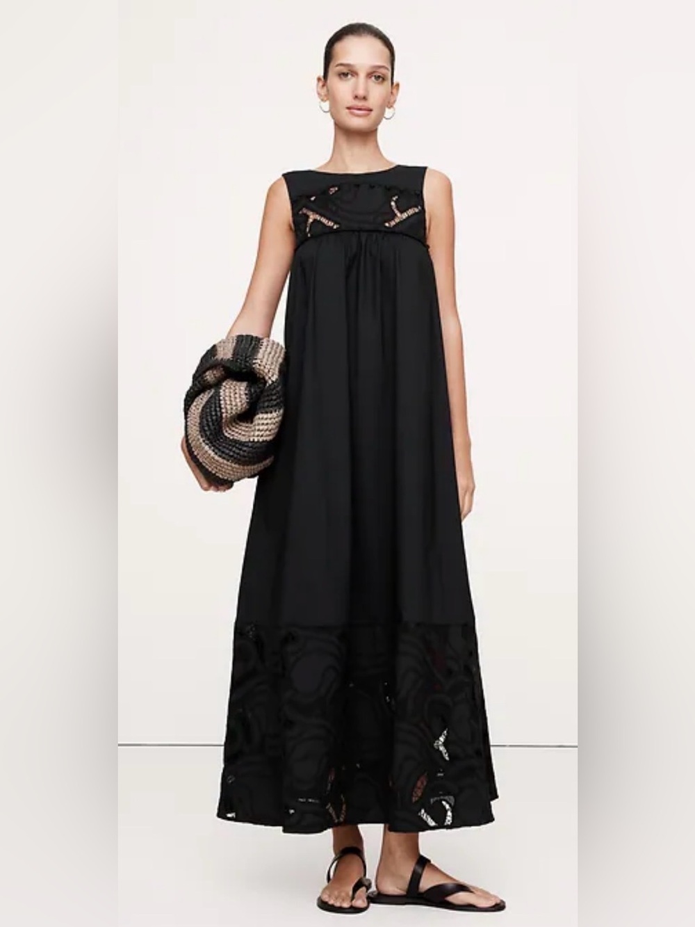 NWOT Banana Republic Black Sleeveless Maxi Dress with Embroidered Hem